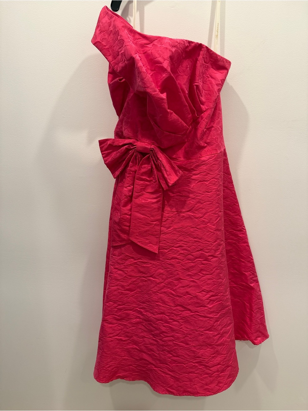 Shoshanna One-Shoulder Fuchsia Textured Dress with Side Bow. WOMENS. not kids